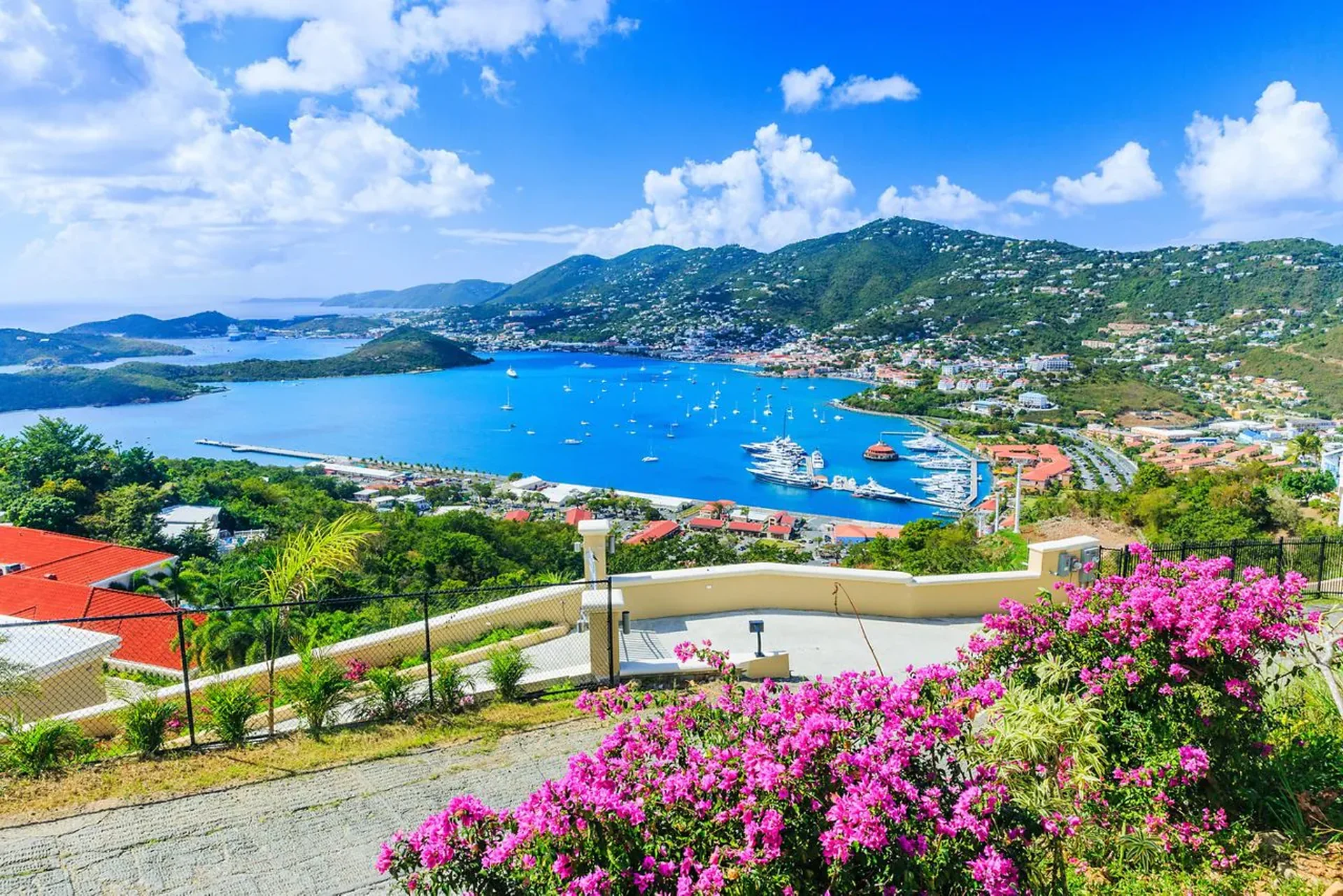 Eastern Caribbean beach, harbor, and island scenery
