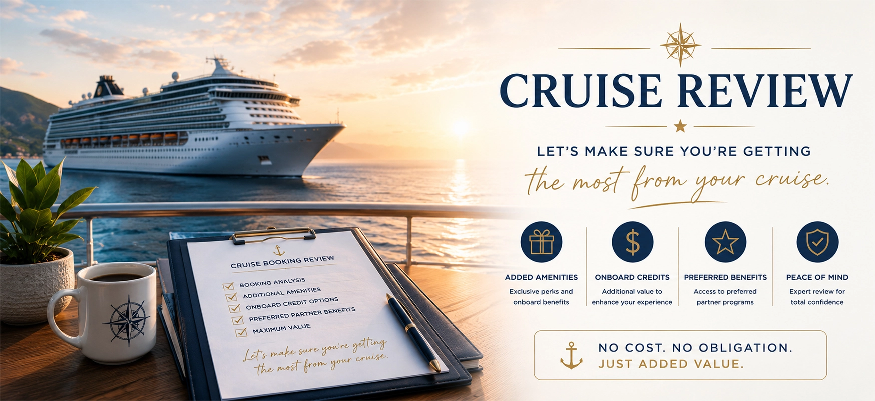 Couple enjoying a luxury cruise from a private balcony overlooking the ocean.