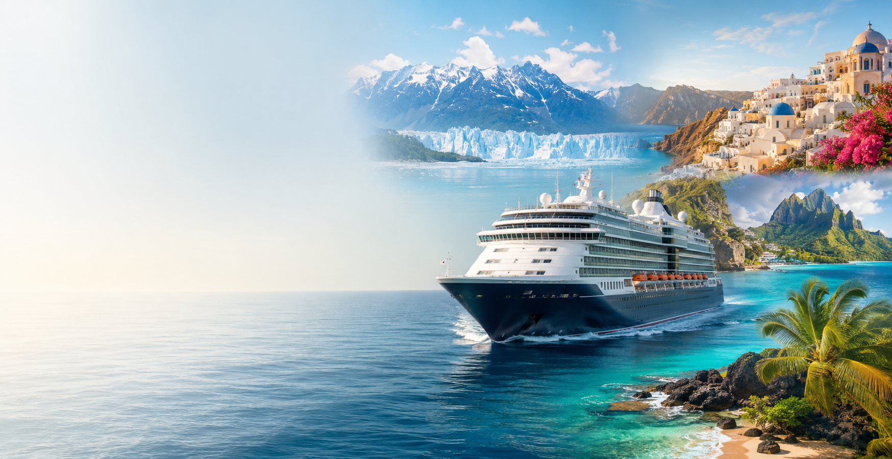 Luxury ocean cruise ship sailing through calm blue water