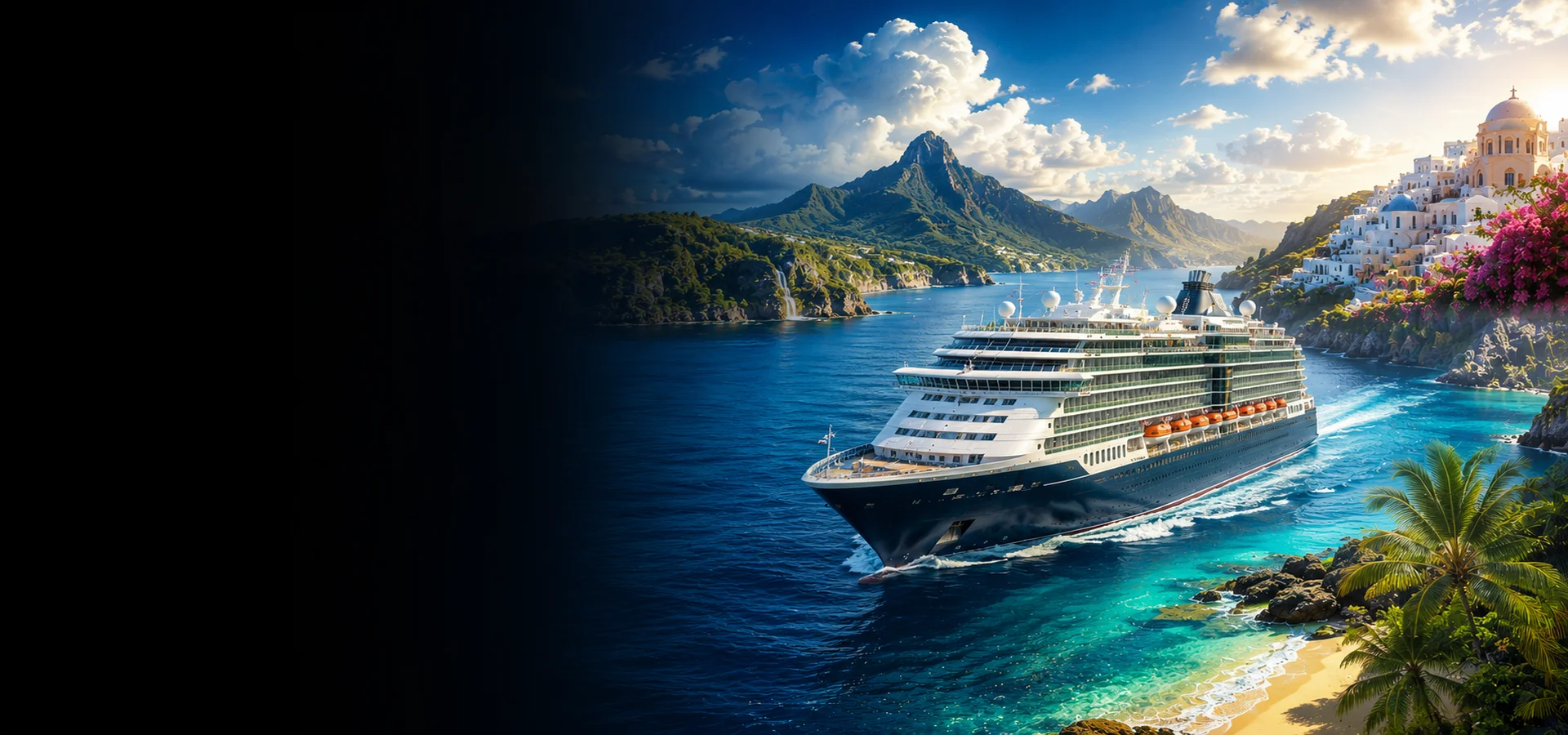 Luxury ocean cruise ship sailing through calm blue water
