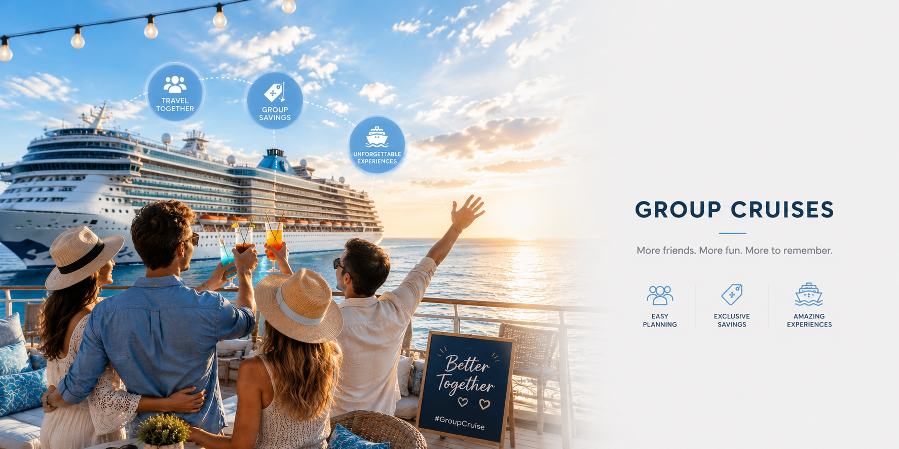 Group of travelers enjoying a luxury cruise vacation