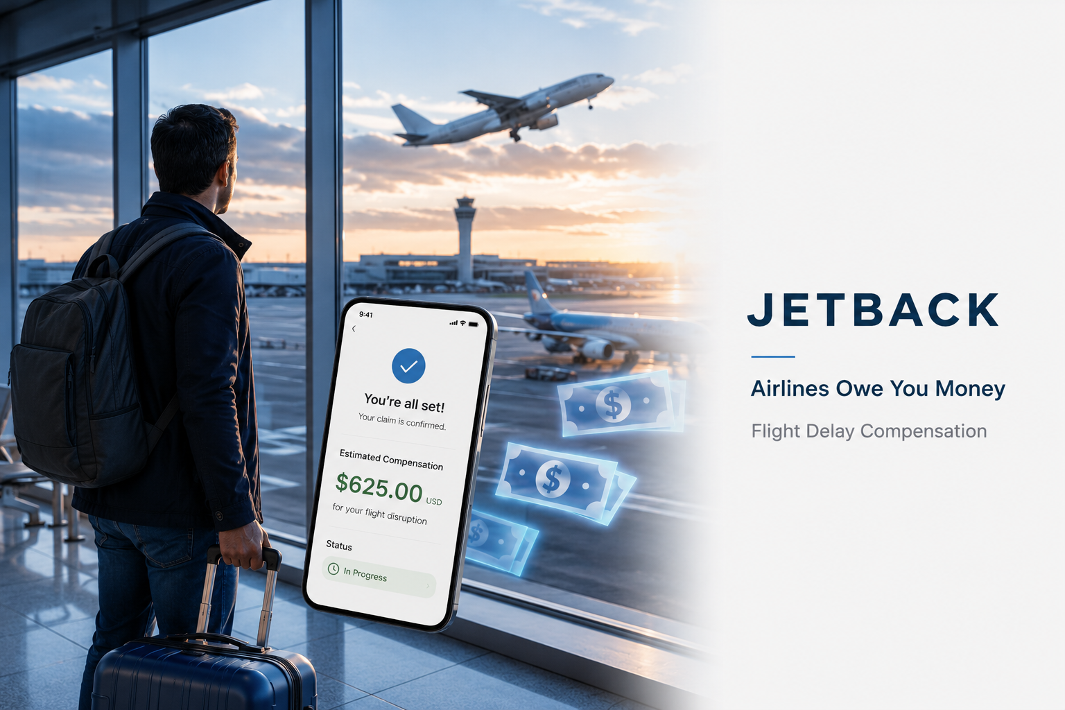 Traveler checking flight savings and airfare credits